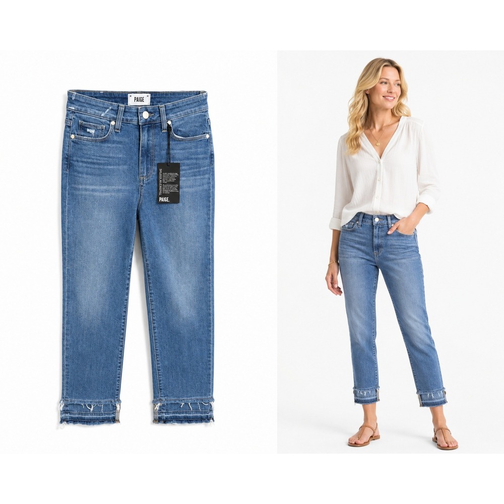 Paige Jeans Women 26 Blue Transcend Vintage High Rise Straight Raw Step Hem